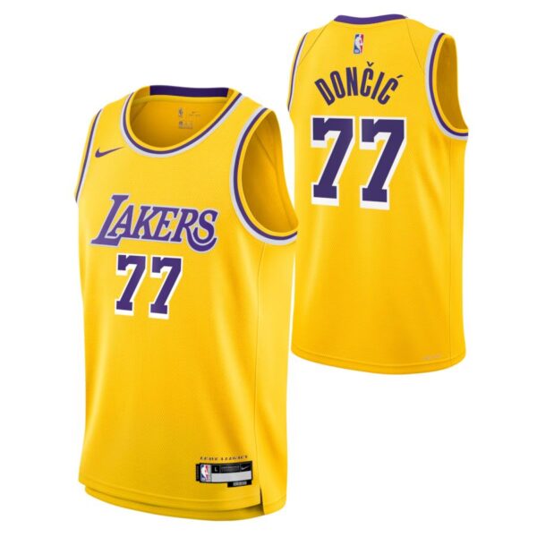 Luka Dončić Los Angeles Lakers Nike Unisex Swingman Jersey - Icon Edition - Gol, Purple, White - Imagem 1