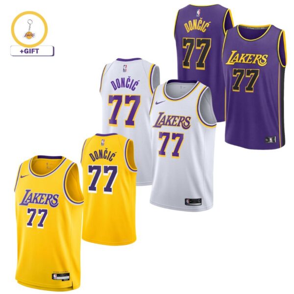 Luka Dončić Los Angeles Lakers Nike Unisex Swingman Jersey - Icon Edition - Gol, Purple, White - Imagem 10