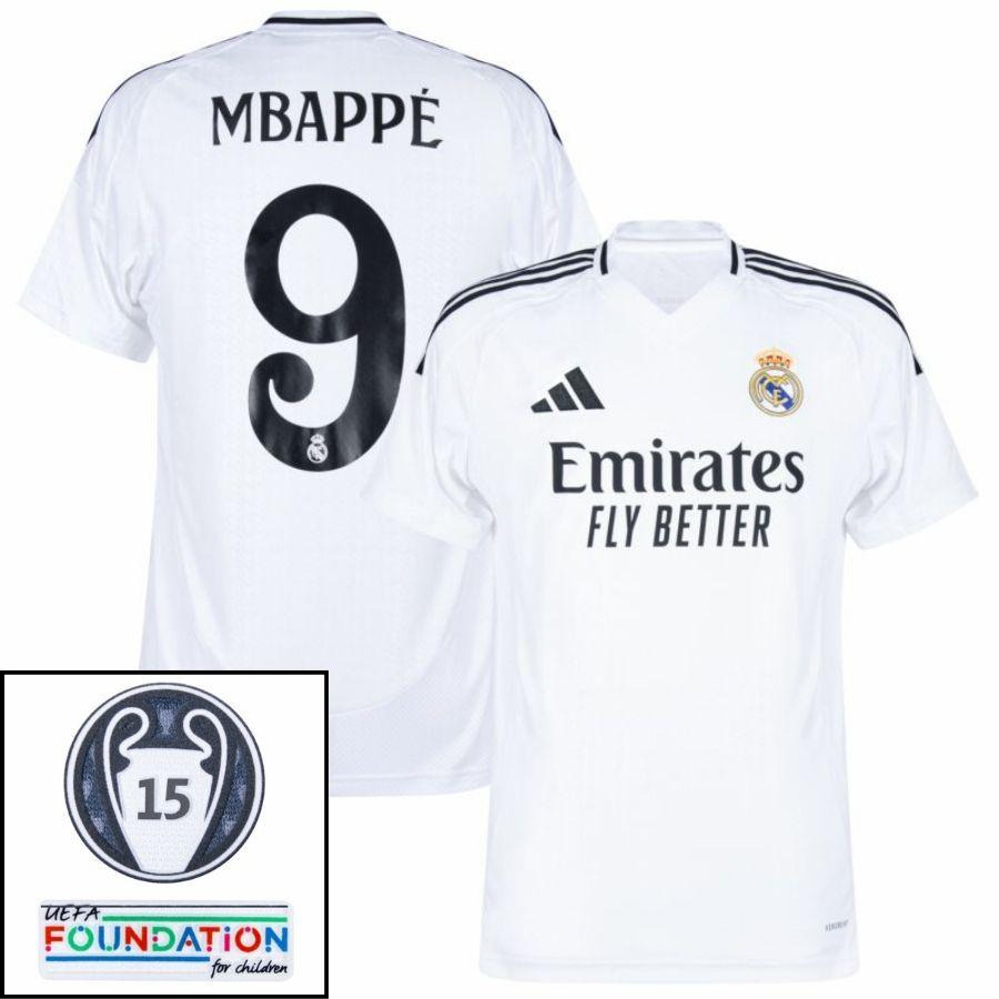 BRINDE-2025-03-04T205021.891_e98b9d42-052d-4b1e-852e-91746e18f0ee Real Madrid Mbappé 9 Home Fan Jersey 2024/25 Patches UCL UEFA Foundation (Official Printing) - Imagem 1