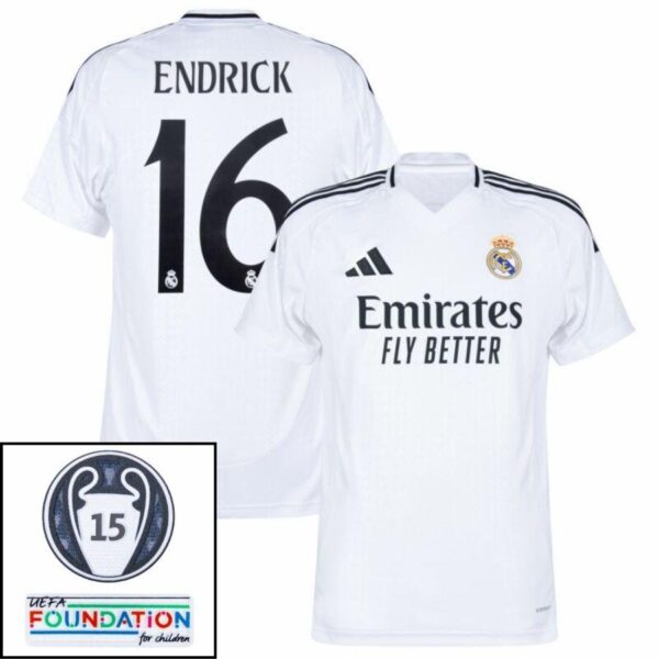 Real Madrid Home Fan Jersey 2024/25 Patches UCL UEFA Foundation (Official Printing) - Imagem 7