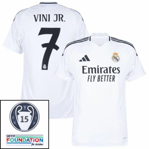 Real Madrid Home Fan Jersey 2024/25 Patches UCL UEFA Foundation (Official Printing) - Imagem 8