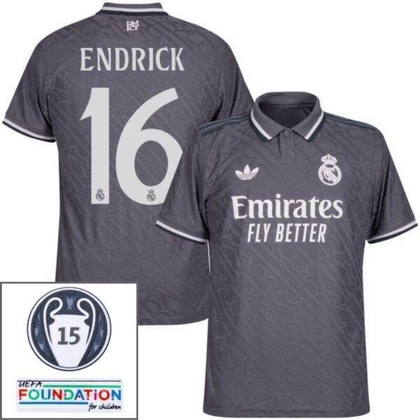 Real Madrid Third Fan Jersey 2024/25 Patches UCL UEFA Foundation (Official Printing) - Imagem 7