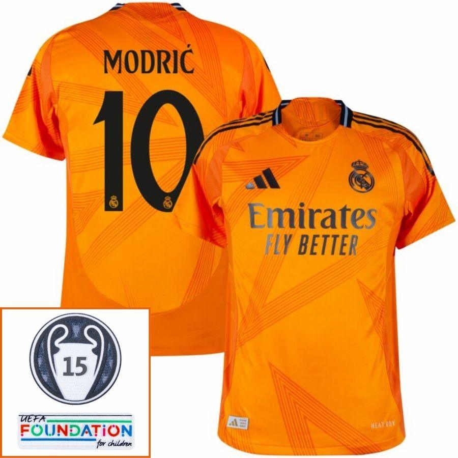 BRINDE-2025-03-04T205858.248_a7e234aa-7583-4c5f-ab92-10da80b1e05a Real Madrid Modric 10 Away Fan Jersey 2024/25 Patches UCL UEFA Foundation (Official Printing) - Imagem 1