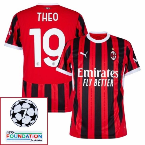 AC Milan Home Fan Jersey 2024/25 Patches UCL UEFA Foundation (Official Printing) - Imagem 6