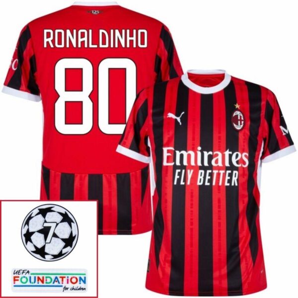 AC Milan Home Fan Jersey 2024/25 Patches UCL UEFA Foundation (Official Printing) - Imagem 5