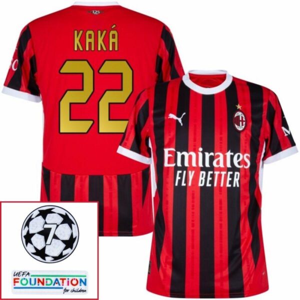 AC Milan Home Fan Jersey 2024/25 Patches UCL UEFA Foundation (Official Printing) - Imagem 7