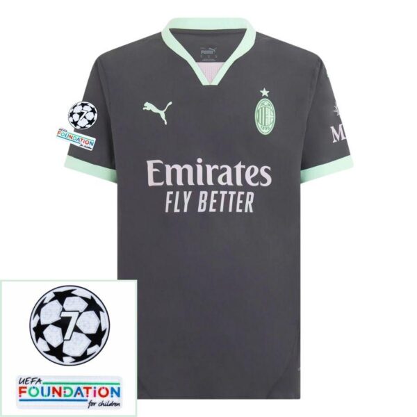 AC Milan Rafa Leão Third Fan Jersey 2024/25 Patches UCL UEFA Foundation (Official Printing) - Imagem 2