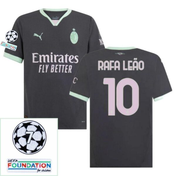 AC Milan Rafa Leão Third Fan Jersey 2024/25 Patches UCL UEFA Foundation (Official Printing) - Imagem 1