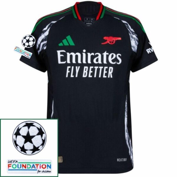 Arsenal Away Fan Jersey 2024/25 Patches UCL UEFA Foundation (Official Printing) - Imagem 1