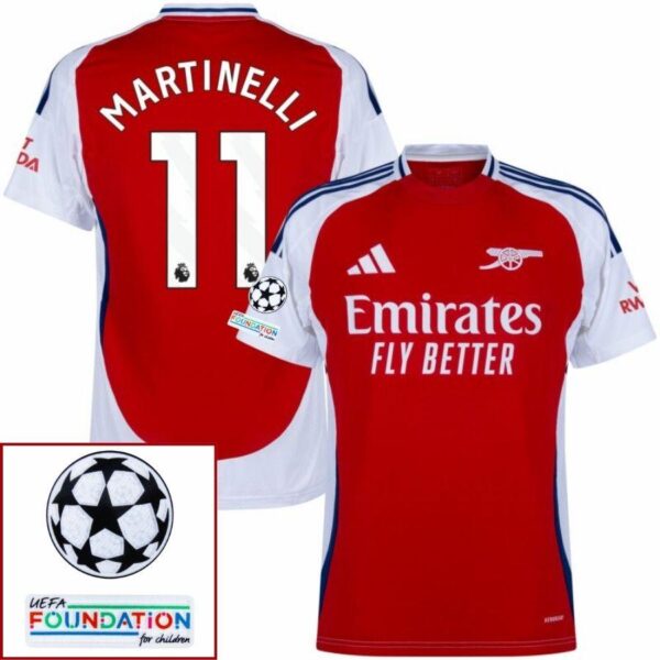 Arsenal Martinelli 11 Home Fan Jersey 2024/25 Patches UCL UEFA Foundation (Official Printing) - Imagem 1