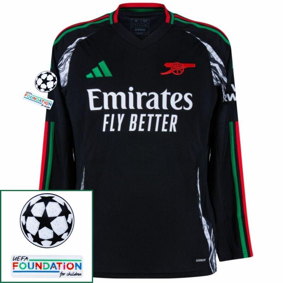 BRINDE-2025-03-04T222623.009 Arsenal Away Fan Jersey Long Sleeve 2024/25 Patches UCL UEFA Foundation (Official Printing) - Imagem 1