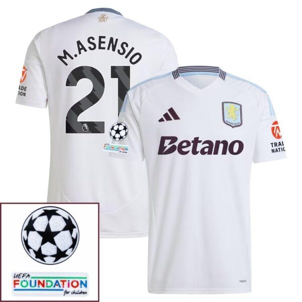 Aston Villa Marco Asensio 21 Away Fan Jersey 2024/25 Patches UCL UEFA Foundation (Official Printing) - Imagem 1