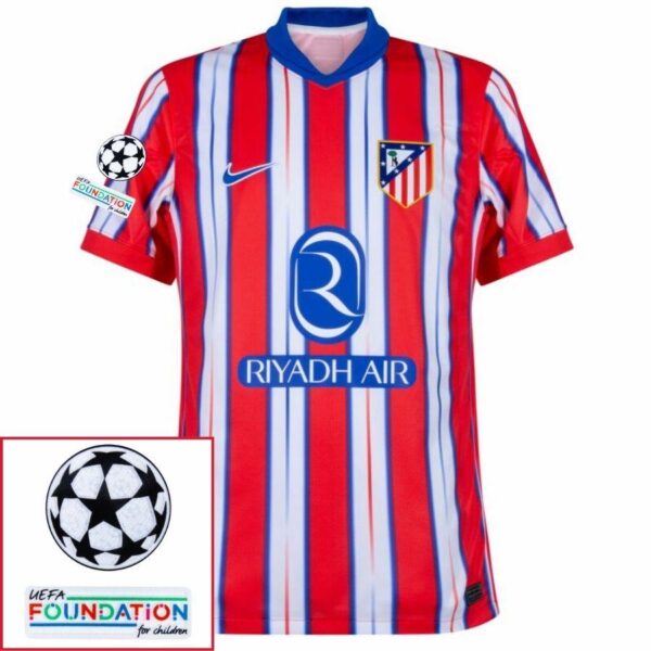 Atlético Madrid Griezmann 7 Home Fan Jersey 2024/25 Patches UCL UEFA Foundation (Official Printing) - Imagem 3