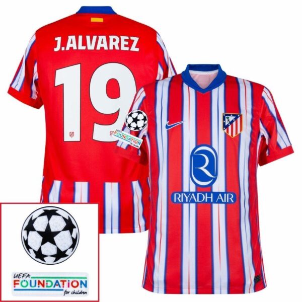 Atlético Madrid Home Fan Jersey 2024/25 Patches UCL UEFA Foundation (Official Printing) - Imagem 5