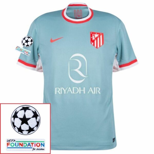 Atlético Madrid Griezmann 7 Away Fan Jersey 2024/25 Patches UCL UEFA Foundation (Official Printing) - Imagem 3