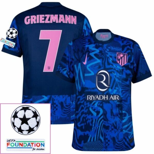 Atlético Madrid Griezmann 7 Third Fan Jersey 2024/25 Patches UCL UEFA Foundation (Official Printing) - Imagem 1