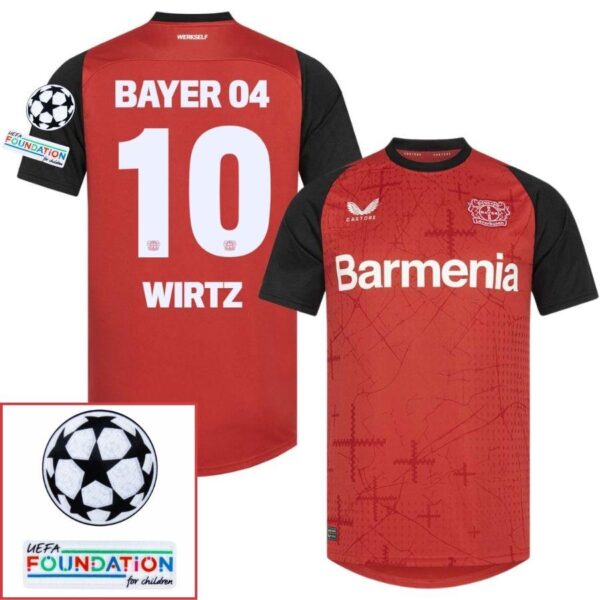 Bayer 04 Leverkusen Home Fan Jersey 2024/25 Patches UCL UEFA Foundation (Official Printing) - Imagem 2