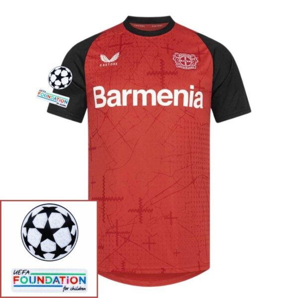 Bayer 04 Leverkusen Home Fan Jersey 2024/25 Patches UCL UEFA Foundation (Official Printing) - Imagem 1