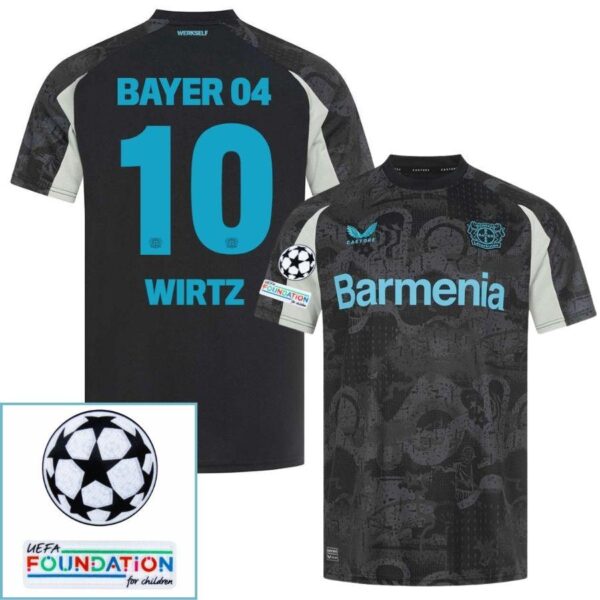 Bayer 04 Leverkusen Wirtz 10 Third Fan Jersey 2024/25 Patches UCL UEFA Foundation (Official Printing) - Imagem 1