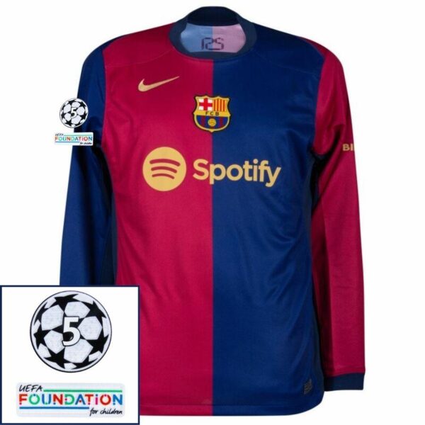 Barcelona Home Long Sleeve 2024/25 Patches UCL UEFA Foundation (Official Printing) - Imagem 1