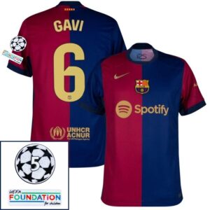 Barcelona Gavi 6 Home 2024/25 Patches UCL UEFA Foundation (Official Printing)