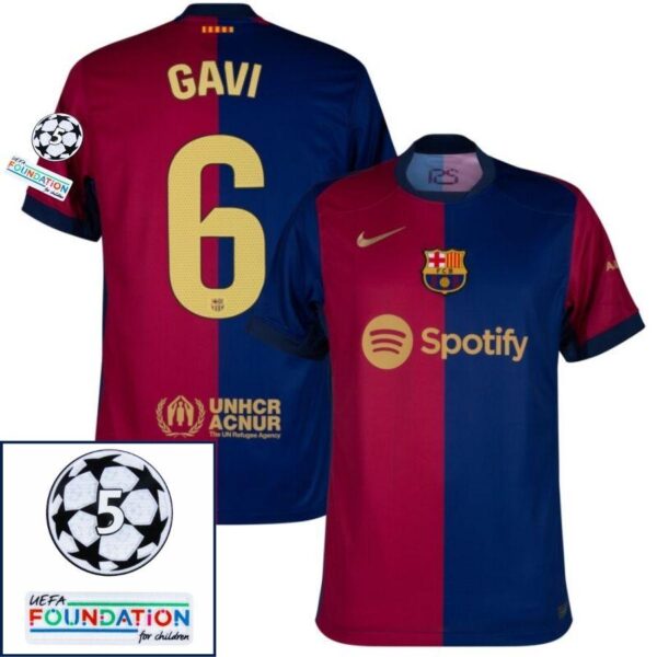 BRINDE-2025-03-05T154425.694 Barcelona Gavi 6 Home 2024/25 Patches UCL UEFA Foundation (Official Printing) - Imagem 1