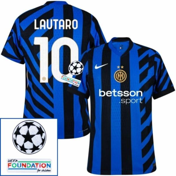 Inter Milan Lautaro 10 Home 2024/25 Patches UCL UEFA Foundation (Official Printing) - Imagem 1