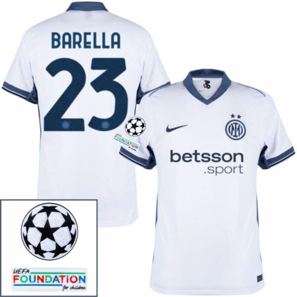 Inter Milan Barella 23 Away 2024/25 Patches UCL UEFA Foundation (Official Printing) - Imagem 1