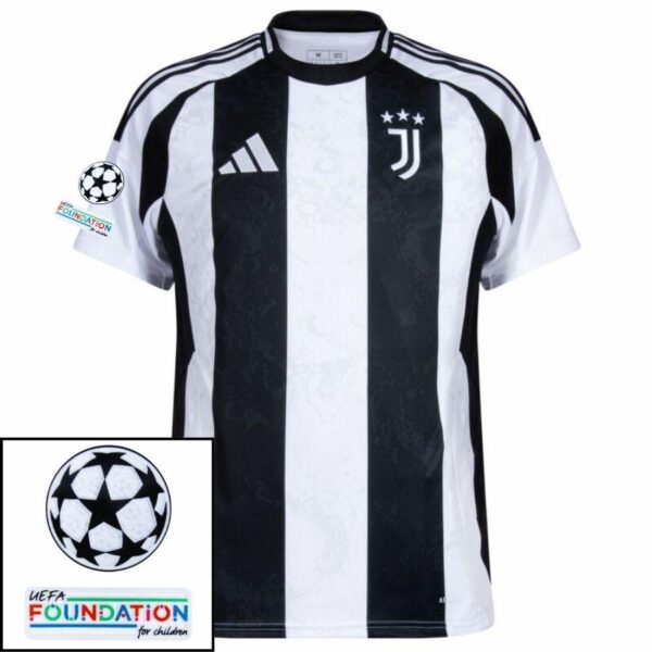 Juventus Home 2024/25 Patches UCL UEFA Foundation (Official Printing) - Imagem 1