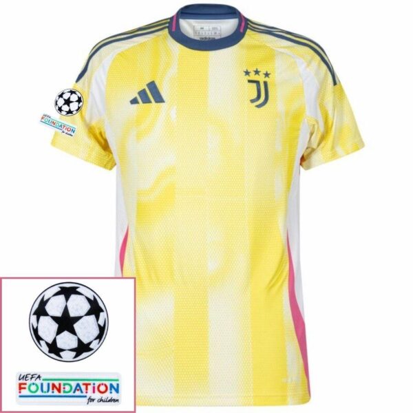 Juventus Vlahovic 9 Away 2024/25 Patches UCL UEFA Foundation (Official Printing) - Imagem 3