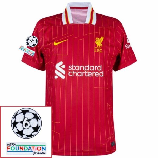 Liverpool Home 2024/25 Patches UCL UEFA Foundation (Official Printing) - Imagem 1