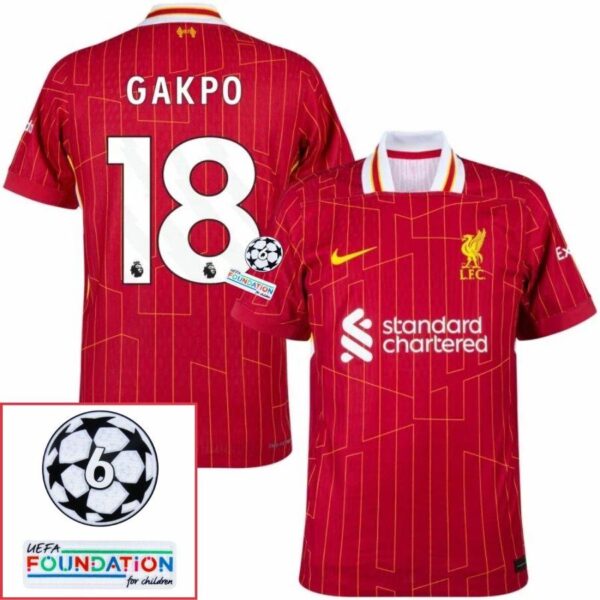 BRINDE-2025-03-05T202748.437 Liverpool Gakpo 18 Home 2024/25 Patches UCL UEFA Foundation (Official Printing) - Imagem 1