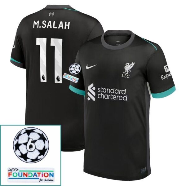 Liverpool Mohamed Salah 11 Away 2024/25 Patches UCL UEFA Foundation (Official Printing) - Imagem 1