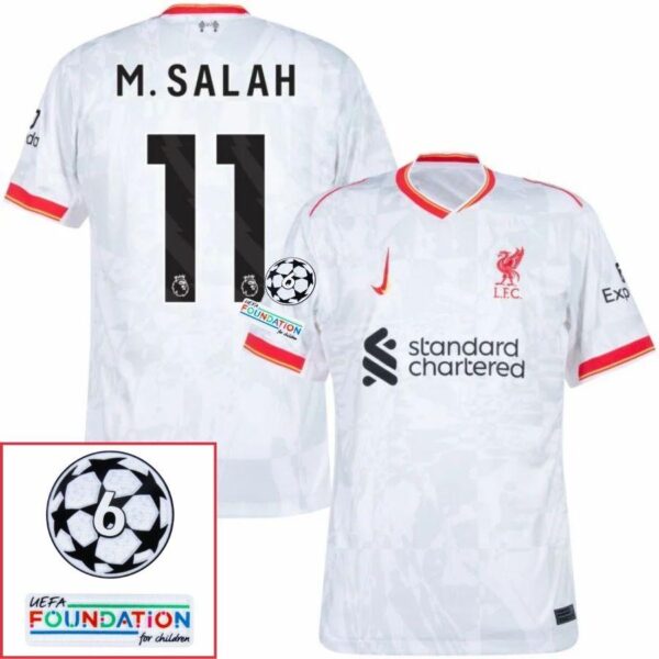 Liverpool Mohamed Salah 11 Away 2024/25 Patches UCL UEFA Foundation (Official Printing) - Imagem 1
