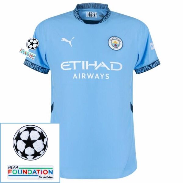 Manchester City Home 2024/25 Patches UCL UEFA Foundation (Official Printing) - Imagem 1