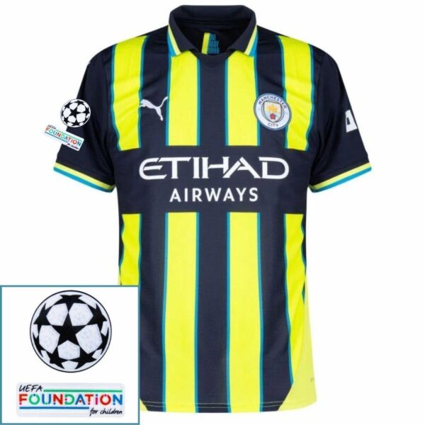 Manchester City Away 2024/25 Patches UCL UEFA Foundation (Official Printing) - Imagem 1