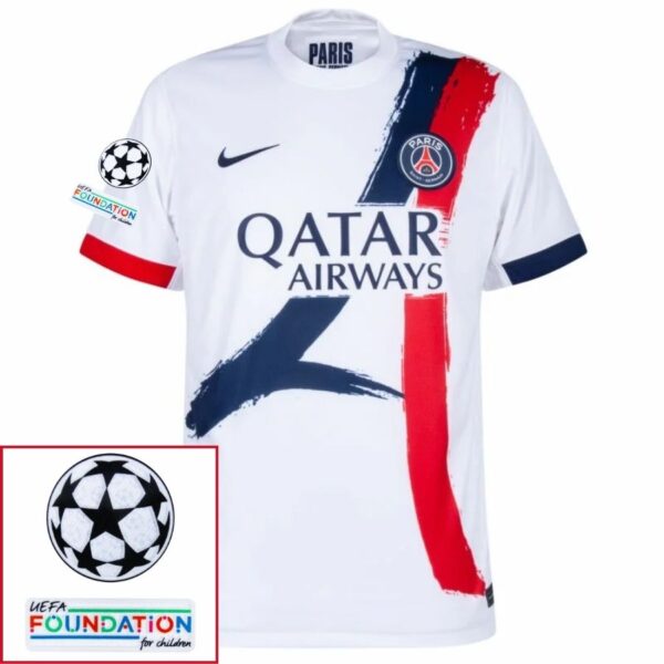 Paris Saint-Germain O.DEMBELE 10 Fan Jersey Away 2024/25 Patches UCL UEFA Foundation (Official Printing) - Imagem 5