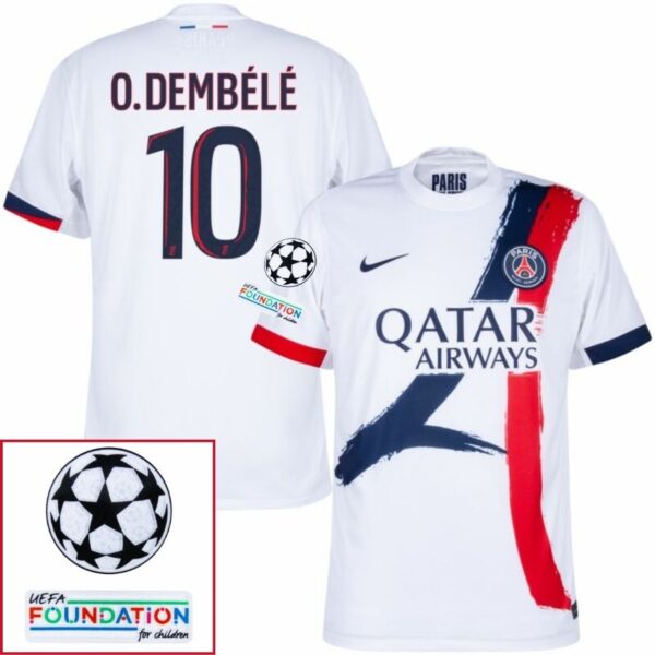 Paris Saint-Germain O.DEMBELE 10 Fan Jersey Away 2024/25 Patches UCL UEFA Foundation (Official Printing) - Imagem 1