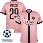 Paris Saint-Germain Barcola 29 Fan Jersey Third Jordan 2023/24 Patches UCL UEFA Foundation (Official Printing)