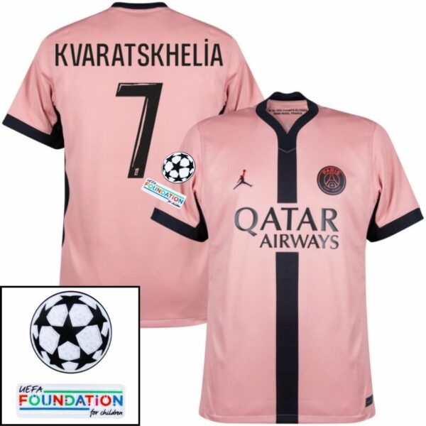 Paris Saint-Germain Kvaratskhelia 7 Fan Jersey Third Jordan 2023/24 Patches UCL UEFA Foundation (Official Printing) - Imagem 1