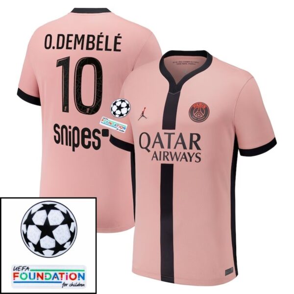 Paris Saint-Germain O.DEMBELE 10 Fan Jersey Third Jordan 2023/24 Patches UCL UEFA Foundation (Official Printing) - Imagem 1