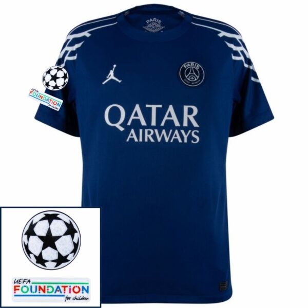 Paris Saint-Germain Fan Jersey Fourth Jordan 2024/25 Patches UCL UEFA Foundation (Official Printing) - Imagem 1