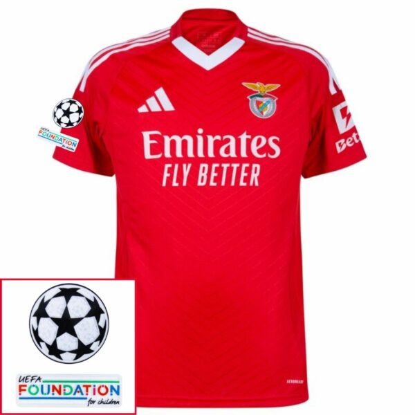 Benfica Home Fan Jersey 2024/25 Patches UCL UEFA Foundation (Official Printing) - Imagem 1
