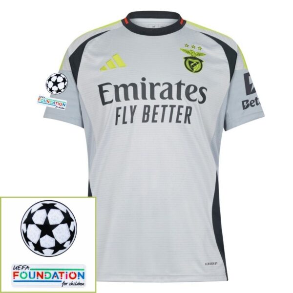 Benfica Third Fan Jersey 2024/25 Patches UCL UEFA Foundation (Official Printing) - Imagem 1
