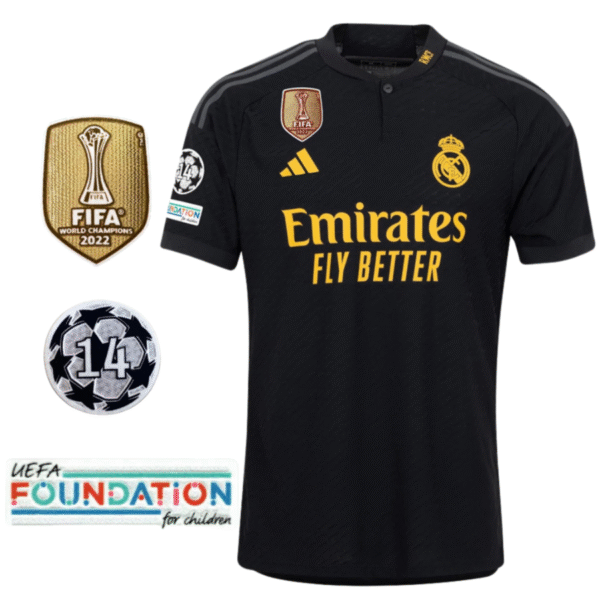 Real Madrid Third Fan Jersey 2023/24 Patch FIFA WCC Patch UCL UEFA Foundation Patches - Imagem 1