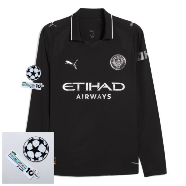 Manchester City Away Fan Jersey 2025/26 Patches UCL + 10th Anniversary UEFA. - Imagem 1