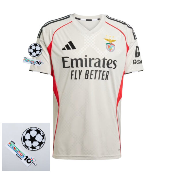 Benfica Away Fan Jersey 2025/26 Patches UCL + 10th Anniversary UEFA. - Imagem 1