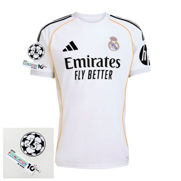 Real Madrid Home Fan Jersey 2025/26 Patches UCL + 10th Anniversary UEFA. - Imagem 1