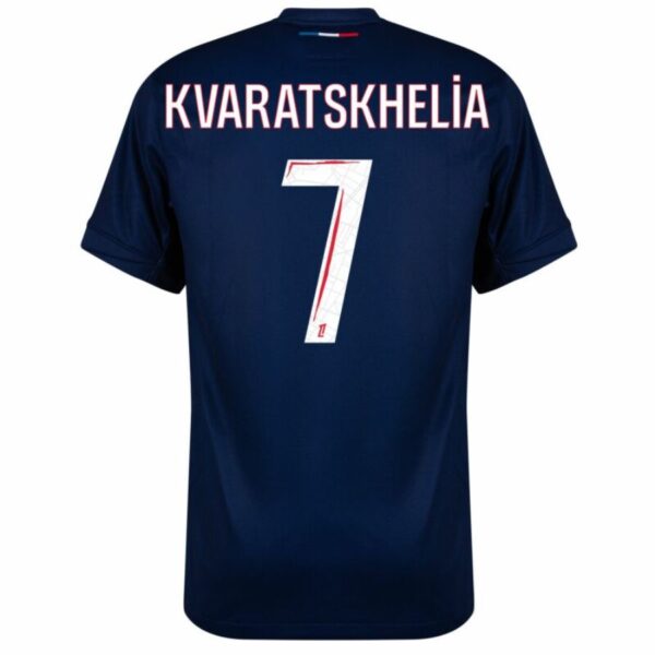 Paris Saint-Germain Kvaratskhelia 7 Fan Jersey Home 2024/25 Patches UCL UEFA Foundation (Official Printing) - Imagem 2