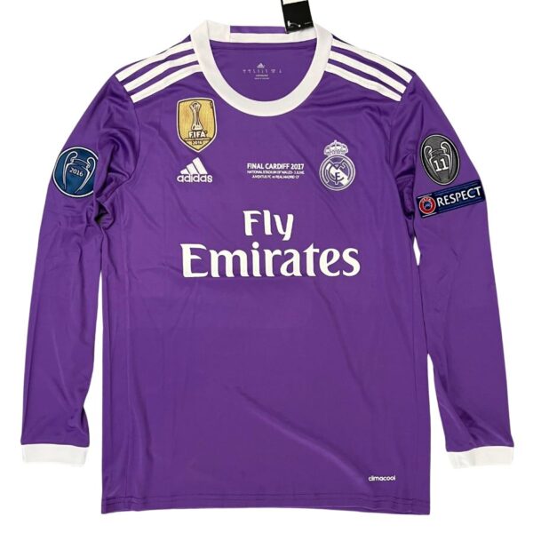 Real Madrid  Cristiano Ronaldo Away Retro 2016-17 Patches UCL UEFA Respect Final World (Official Printing) - Imagem 1